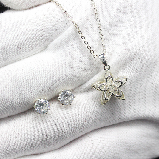 Damen Schmuckset, Klassisch mit Kristallen, Halskette, Ohrring