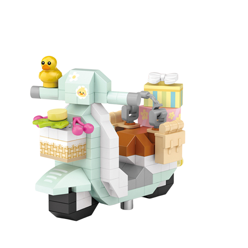 Bauklötze-Set für Kinder: Modellbausteine, Motorrad, kleine gelbe Ente, Spielzeug für Mädchen