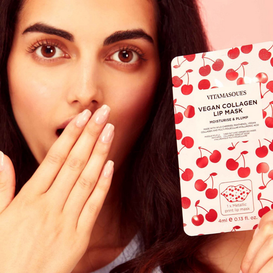 VITAMASQUES Vegane Collagen-Lippenmaske – Feuchtigkeitsspendende Lippenmaske mit Hyaluronsäure und Kirschextrakt – Pflegend und aufpolsternd