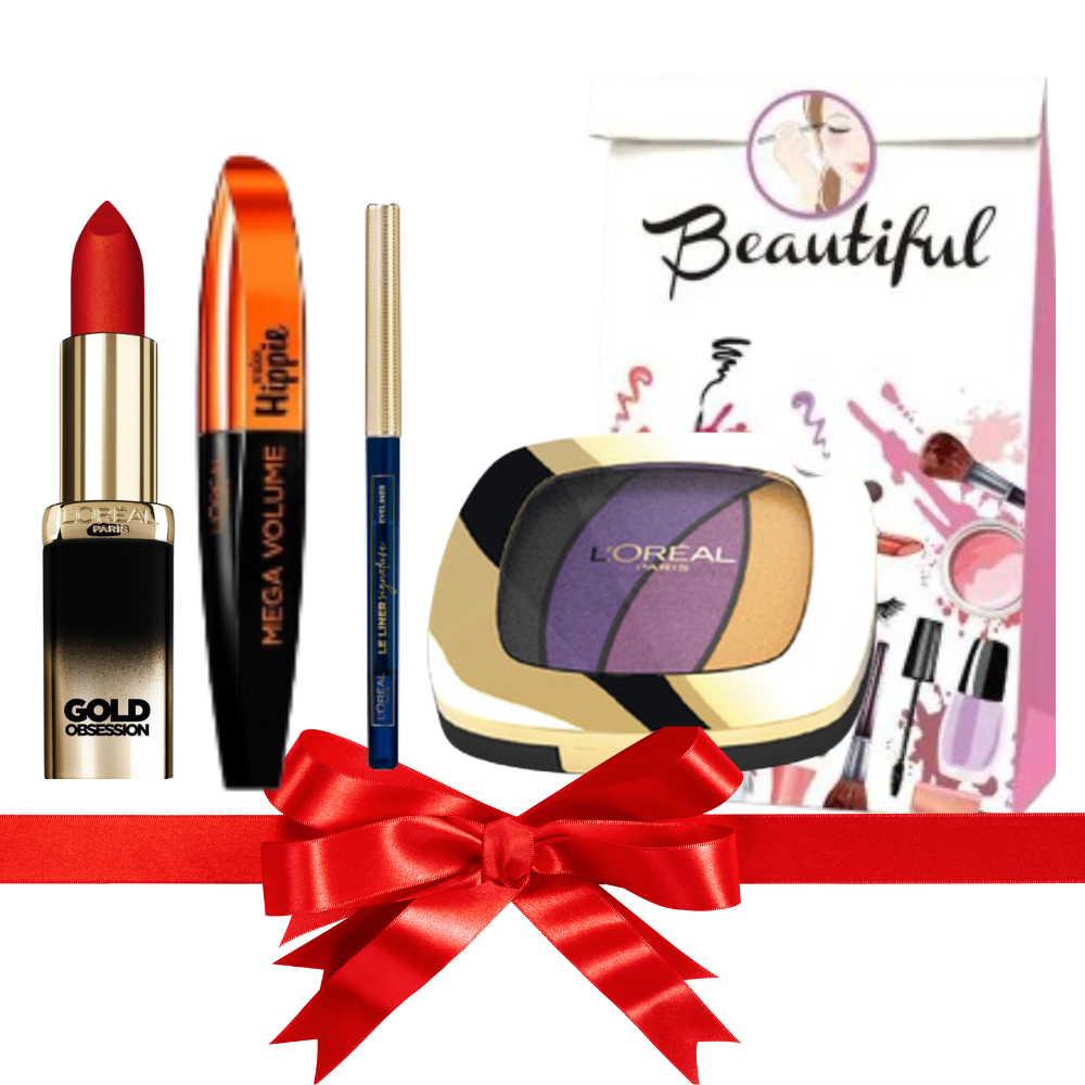 L'Oréal Paris Make-up Set mit Mascara , Eyeliner ,Lippenstift und Lidschatten