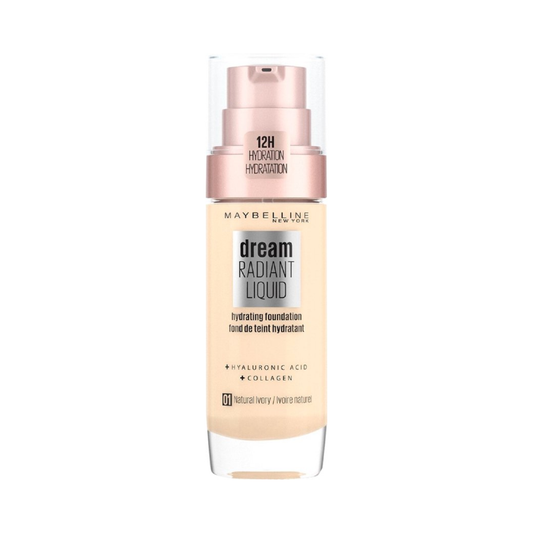 Maybelline New York - Dream Radiant Liquid - 01 Natural Ivory - Foundation Geschikt voor de Droge Huid met Hyaluronzuur - 30 ml
